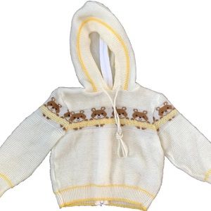 Vintage All Mine‎ Yellow Knit Baby Sweater Hoodie Unisex Teddy Bear 18 Month